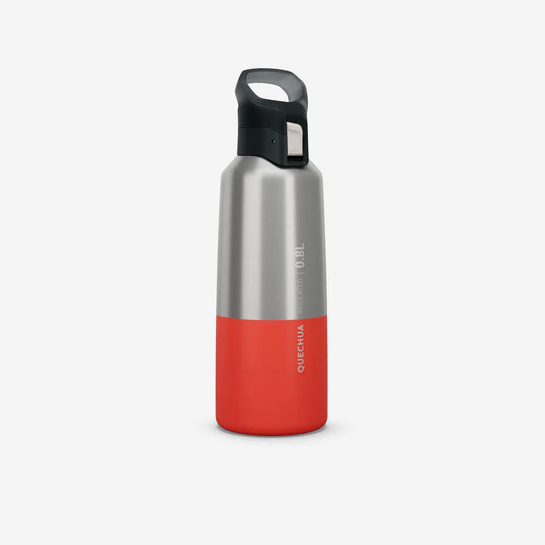 0.8 L stainless steel isothermal water bottle with quick-release cap for hiking