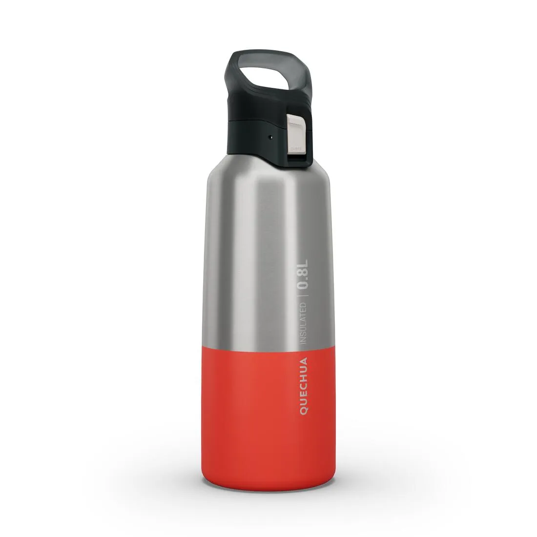 0.8 L stainless steel isothermal water bottle with quick-release cap for hiking