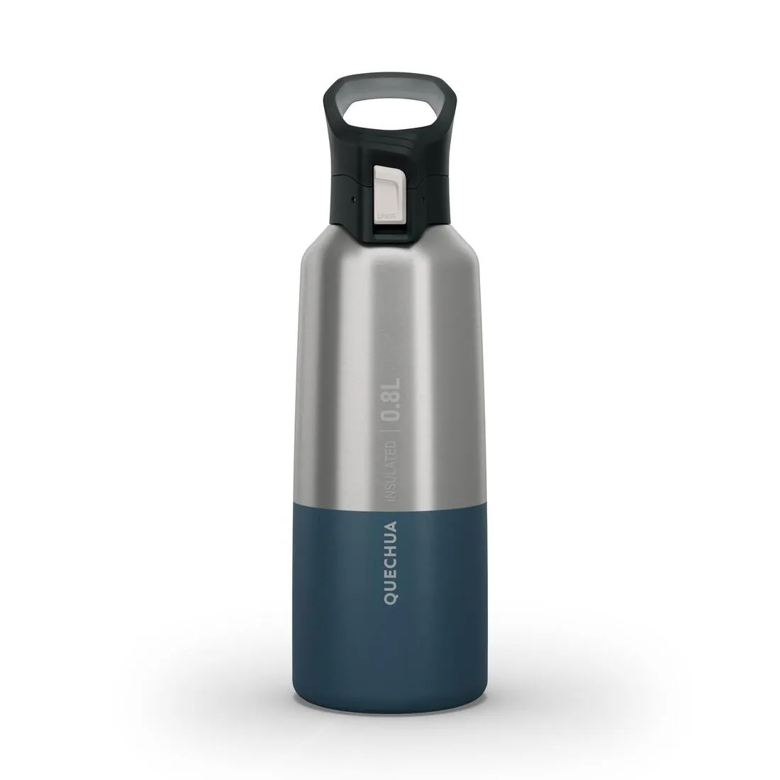 0.8 L stainless steel isothermal water bottle with quick-release cap for hiking