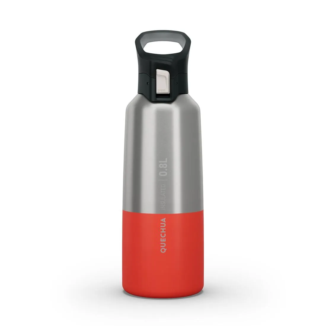 0.8 L stainless steel isothermal water bottle with quick-release cap for hiking