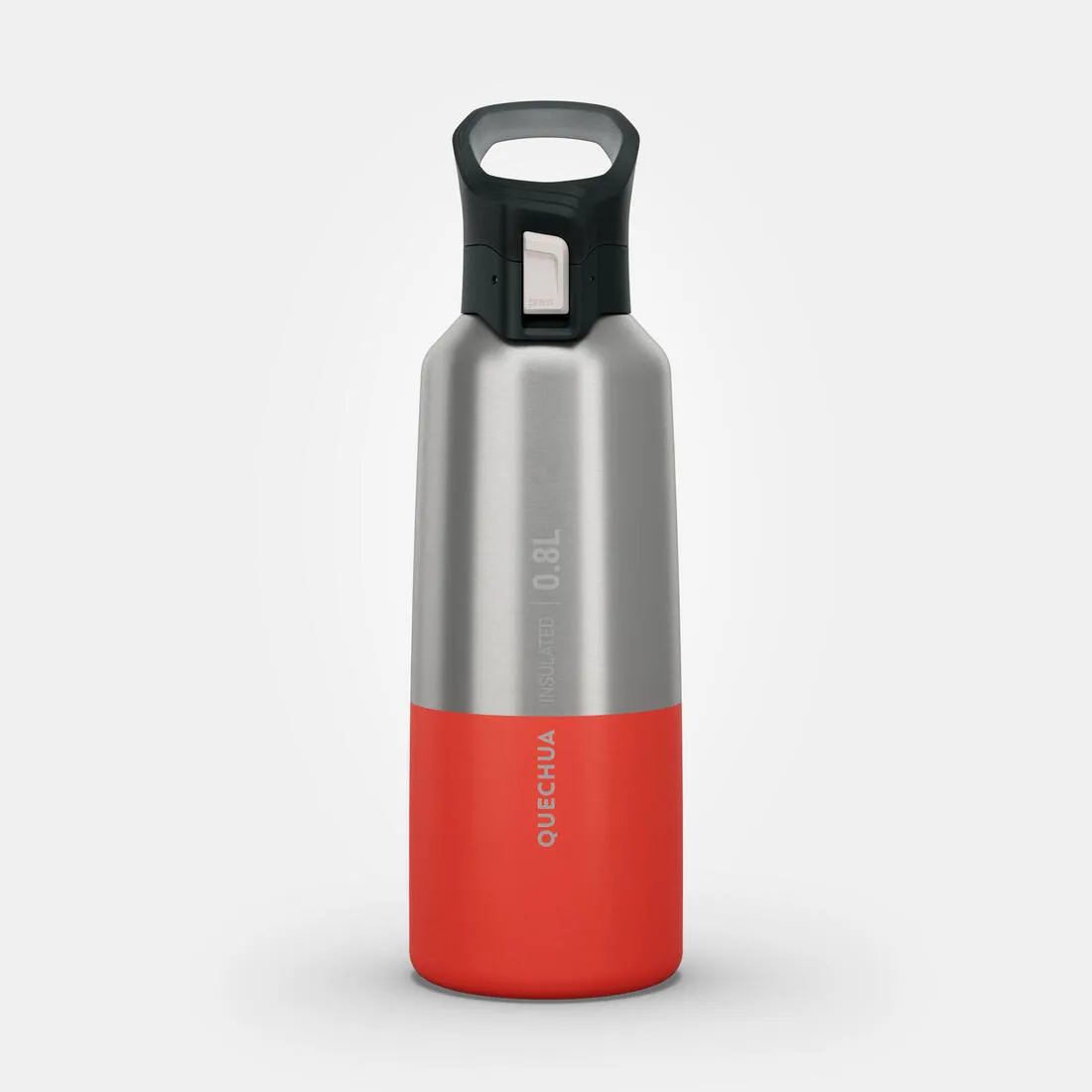 0.8 L stainless steel isothermal water bottle with quick-release cap for hiking