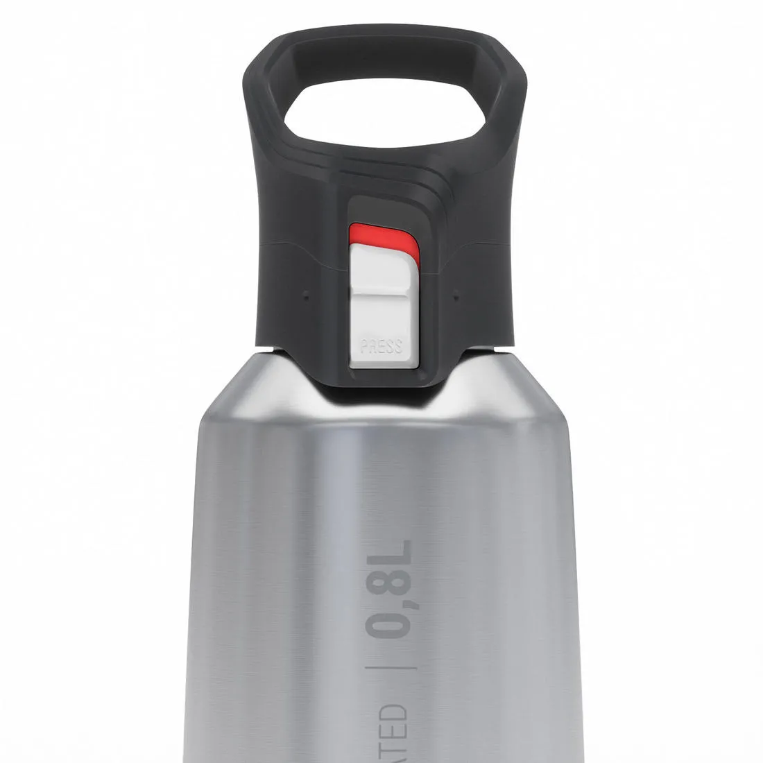 0.8 L stainless steel isothermal water bottle with quick-release cap for hiking