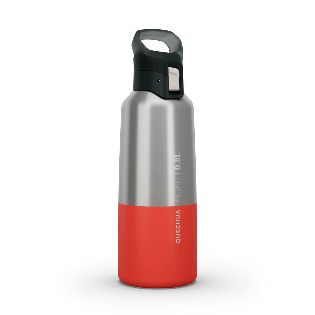 0.8 L stainless steel isothermal water bottle with quick-release cap for hiking