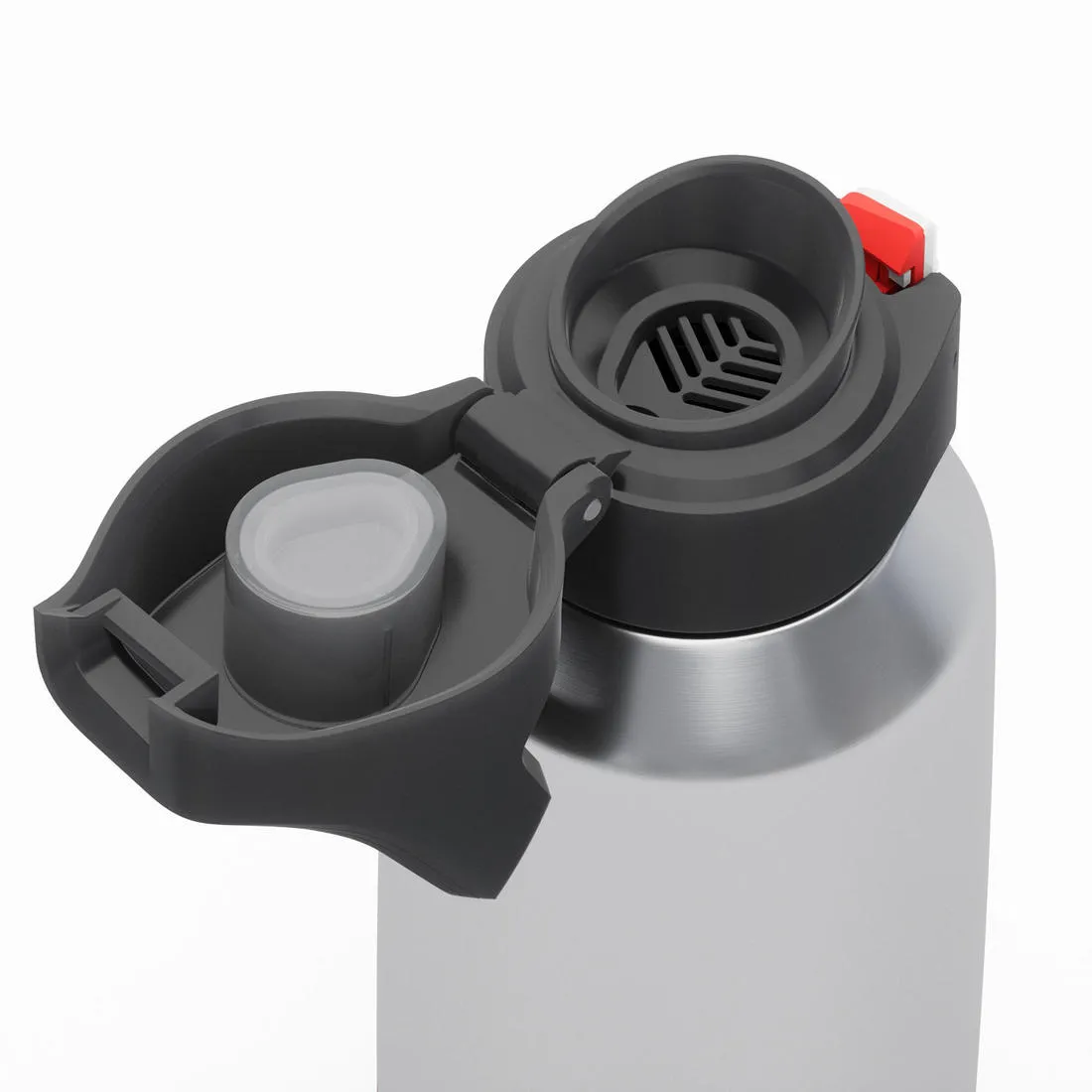 0.8 L stainless steel isothermal water bottle with quick-release cap for hiking