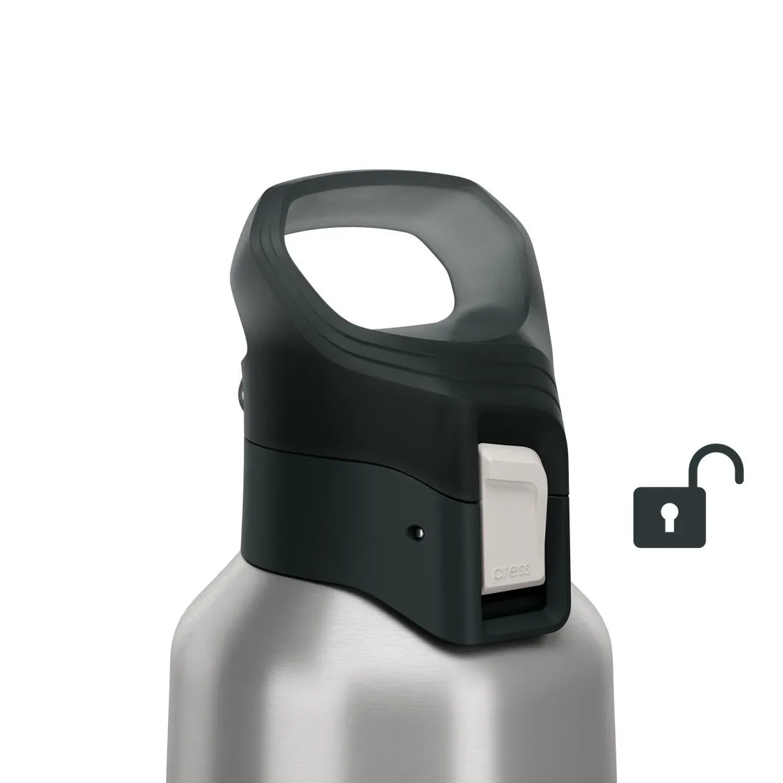 0.8 L stainless steel isothermal water bottle with quick-release cap for hiking