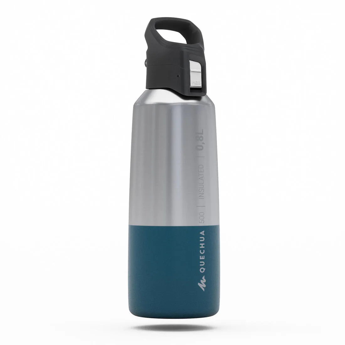 0.8 L stainless steel isothermal water bottle with quick-release cap for hiking