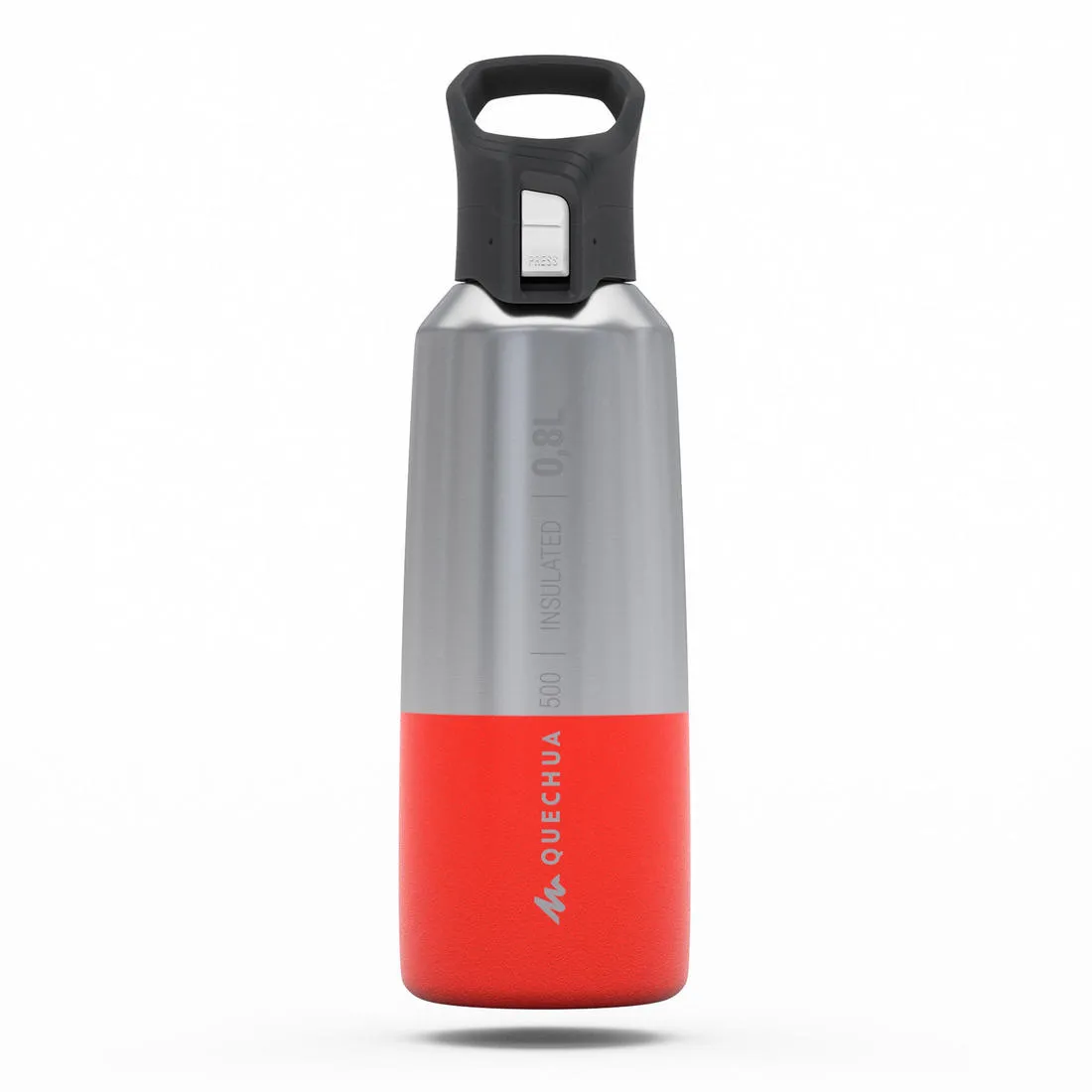 0.8 L stainless steel isothermal water bottle with quick-release cap for hiking