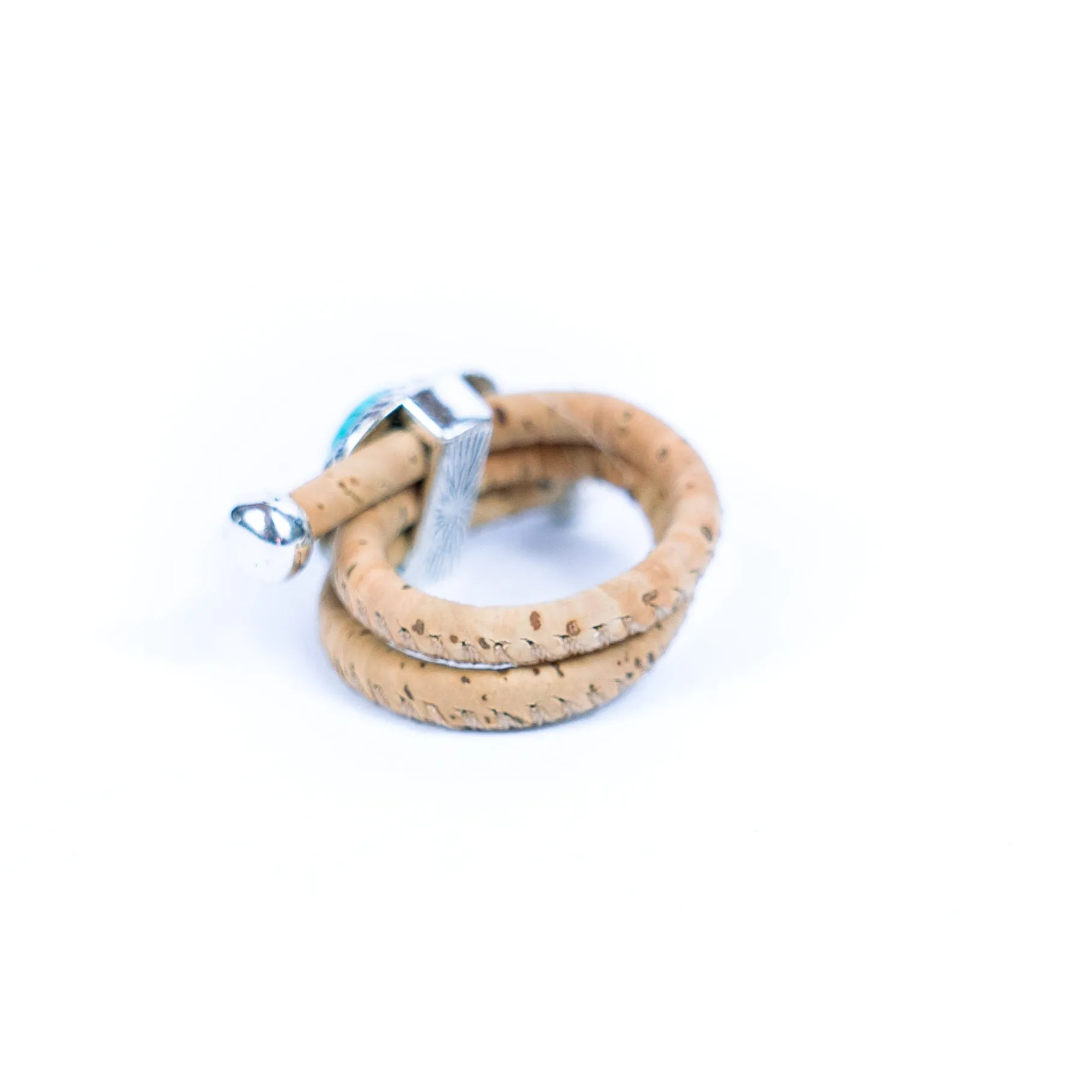 3mm Round Natural Cork Wire with Turquoise and Alloy Accessories Handmade Women's Ring  RW-039-10