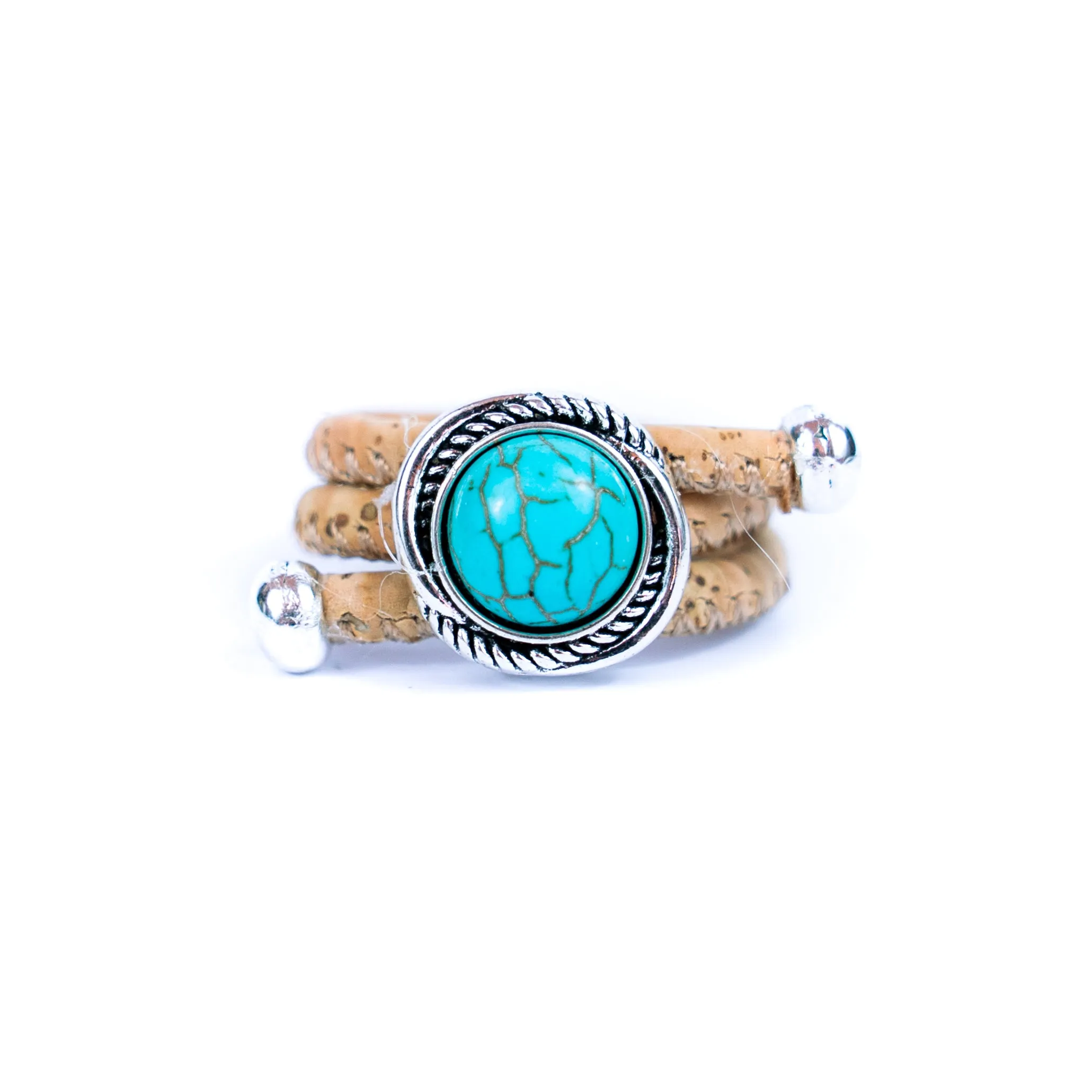 3mm Round Natural Cork Wire with Turquoise and Alloy Accessories Handmade Women's Ring  RW-039-10