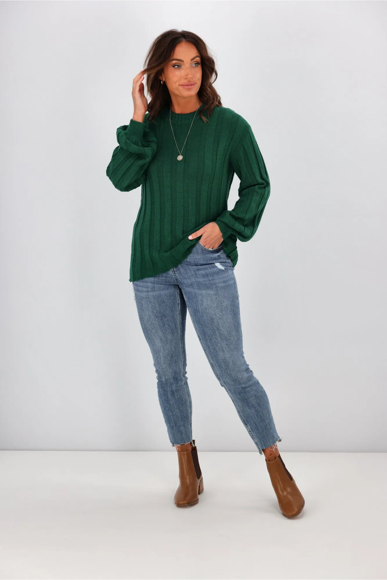 Alpine by Shine On Tabitha Wide Rib Merino Jumper Emerald