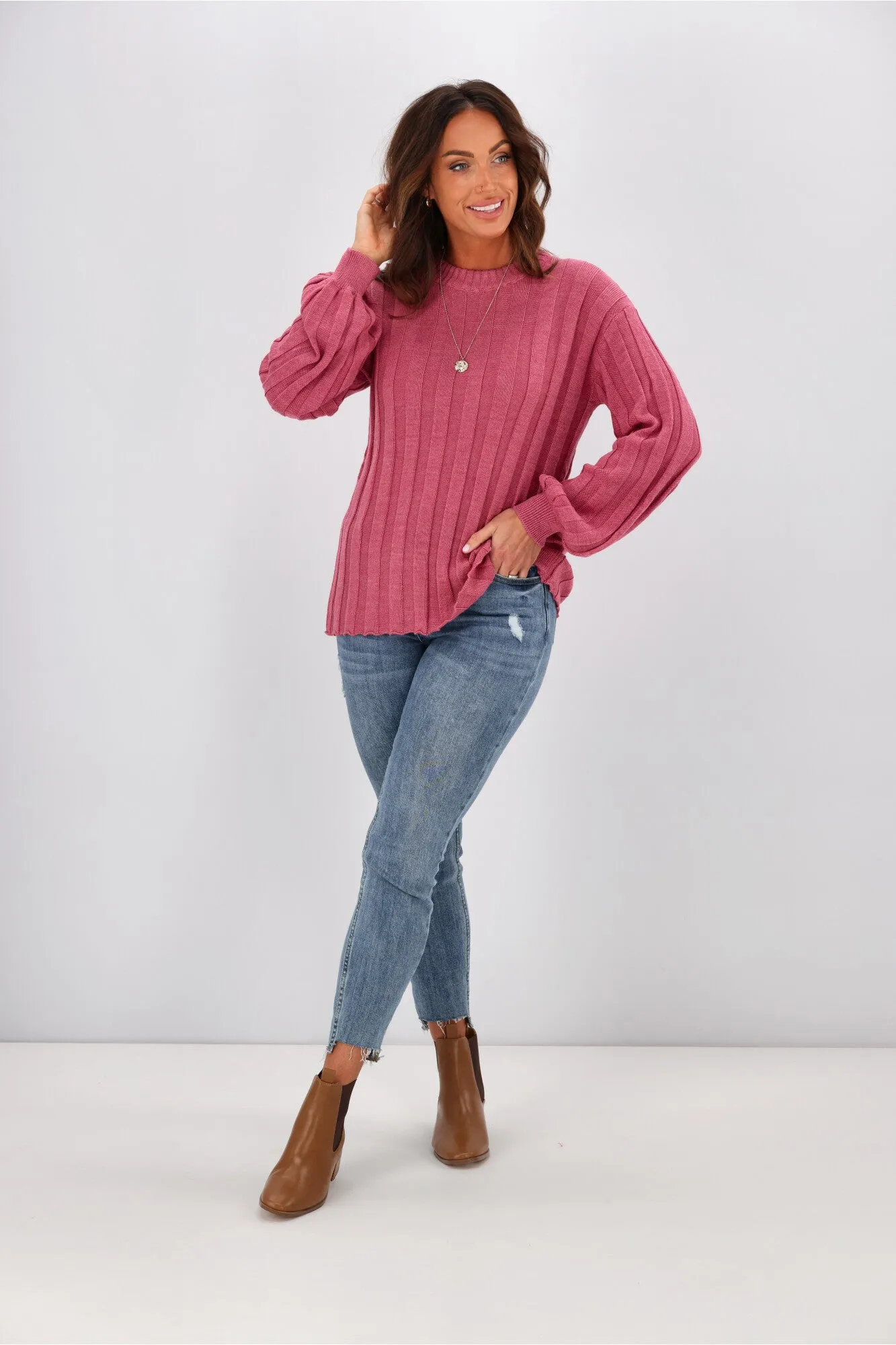 Alpine by Shine On Tabitha Wide Rib Merino Jumper Rose