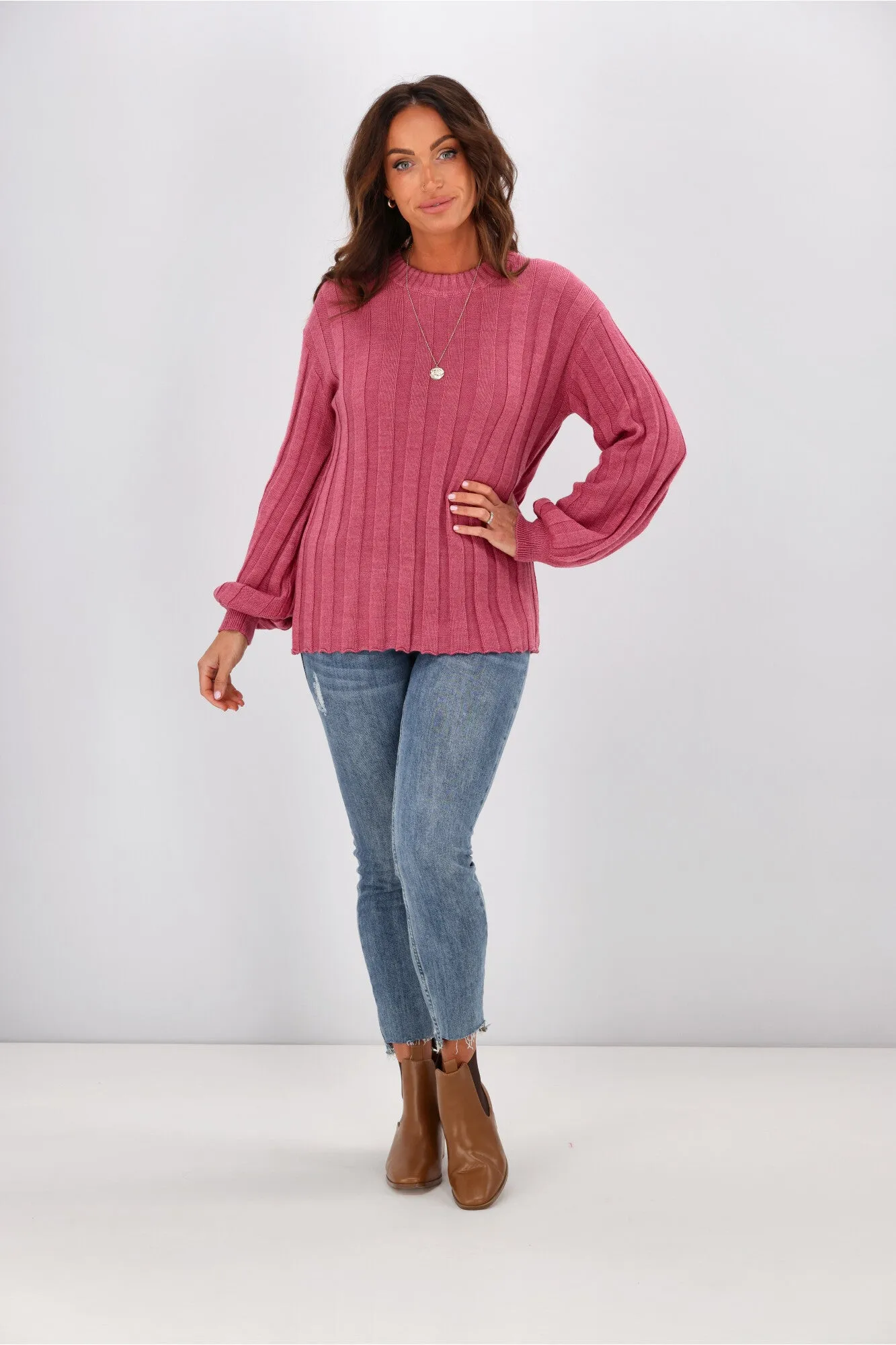 Alpine by Shine On Tabitha Wide Rib Merino Jumper Rose