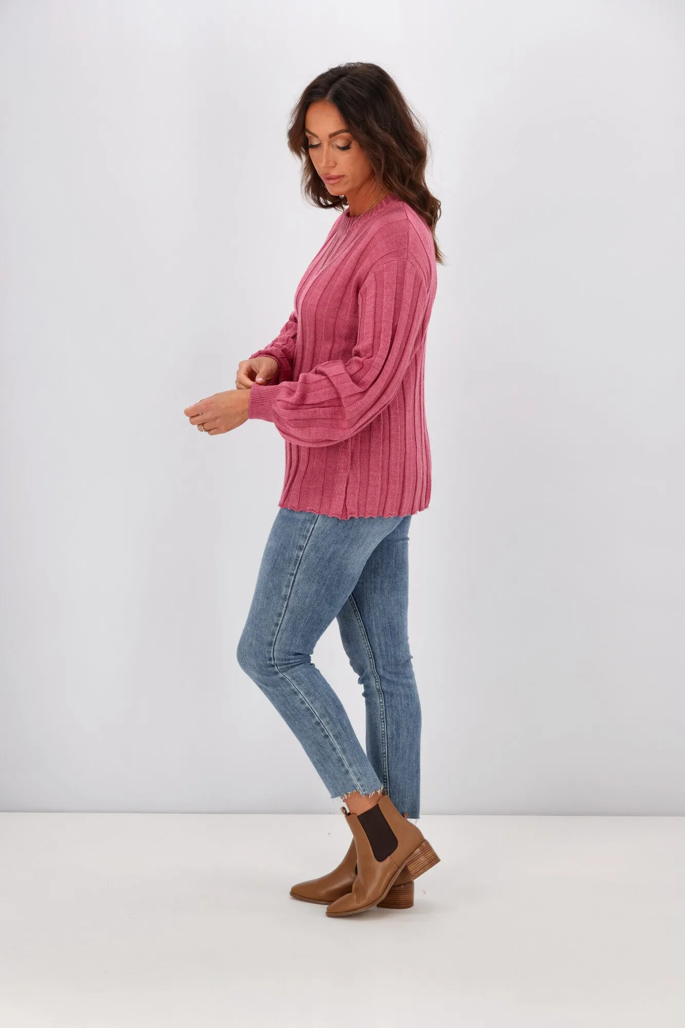 Alpine by Shine On Tabitha Wide Rib Merino Jumper Rose