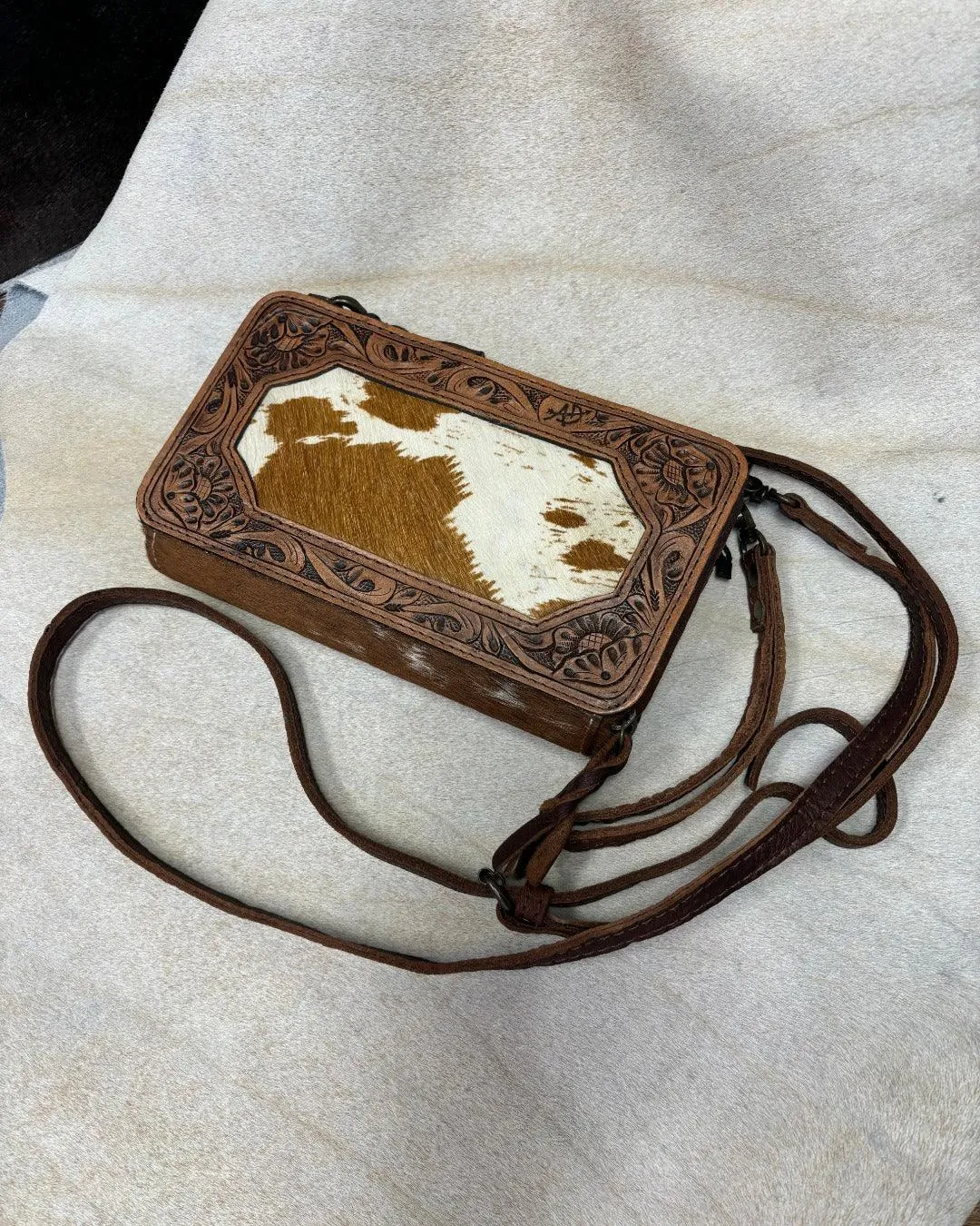 American Darling Tooled Leather and Hair-On Crossbody Clutch Purse ADBG806