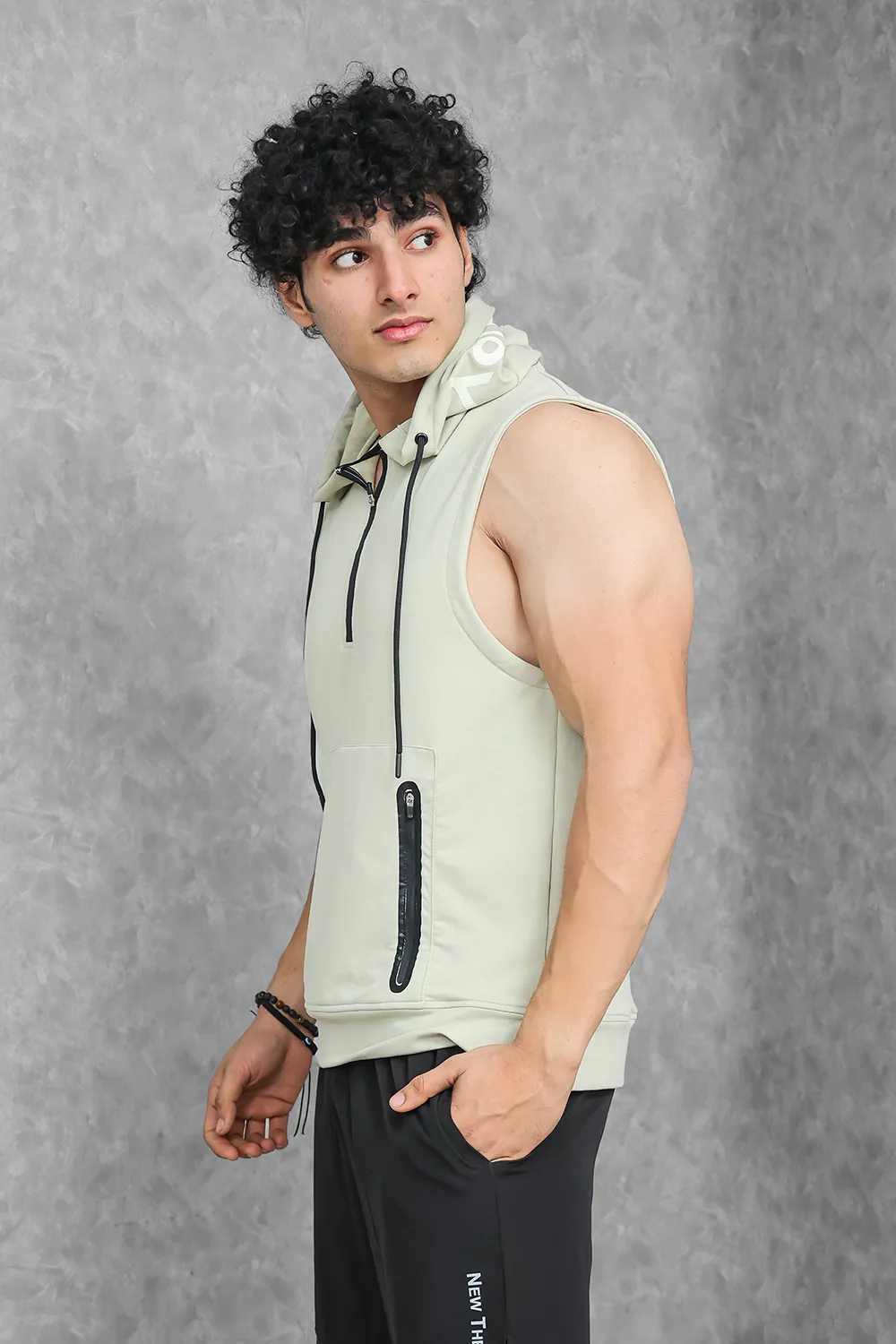 Athletic Training Sleeveless Hoodie- Stone Grey