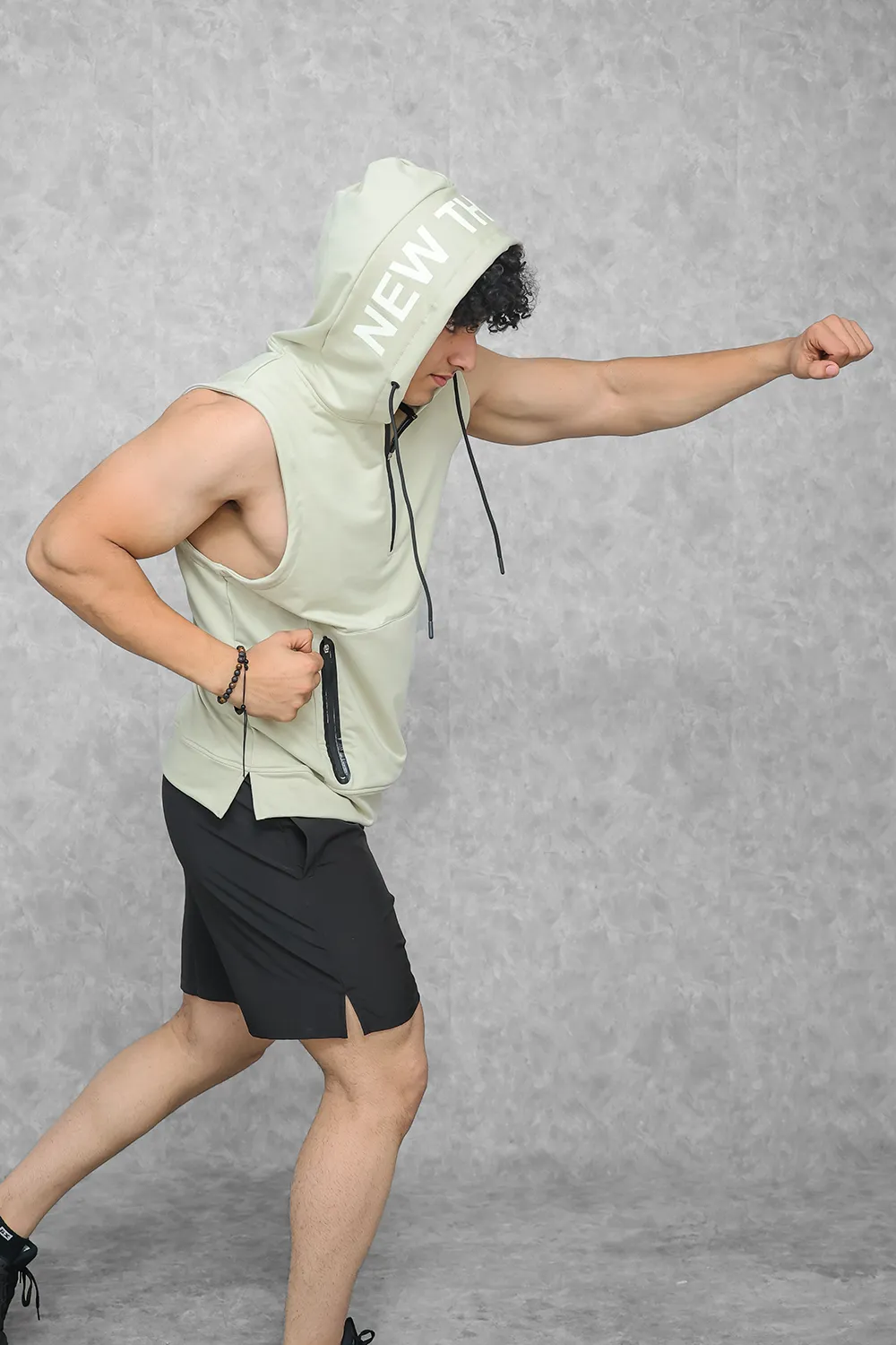 Athletic Training Sleeveless Hoodie- Stone Grey