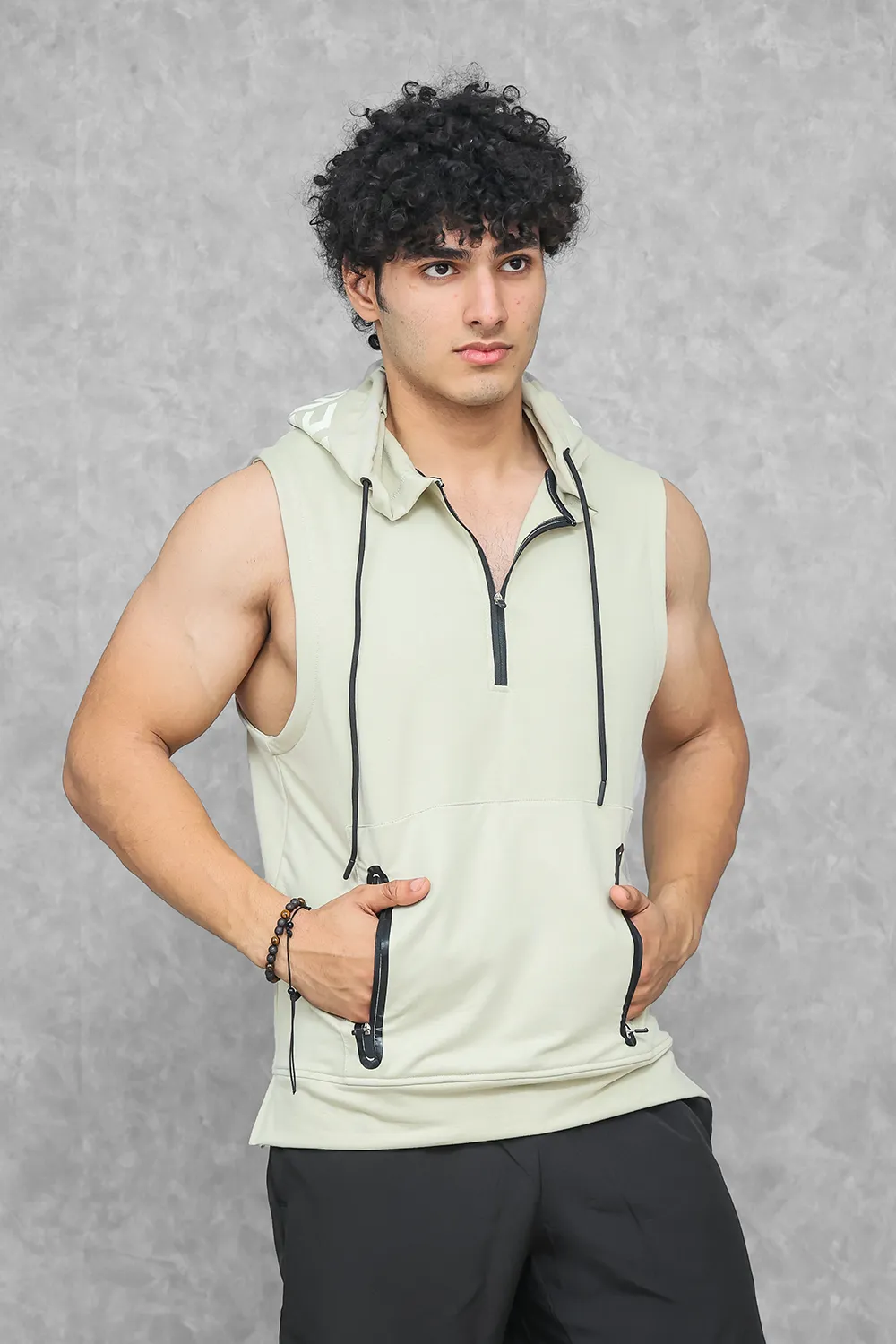 Athletic Training Sleeveless Hoodie- Stone Grey