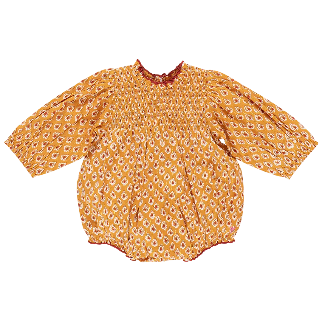 Baby Girls Stevie Puff Sleeve Bubble - Gold Tear Drop