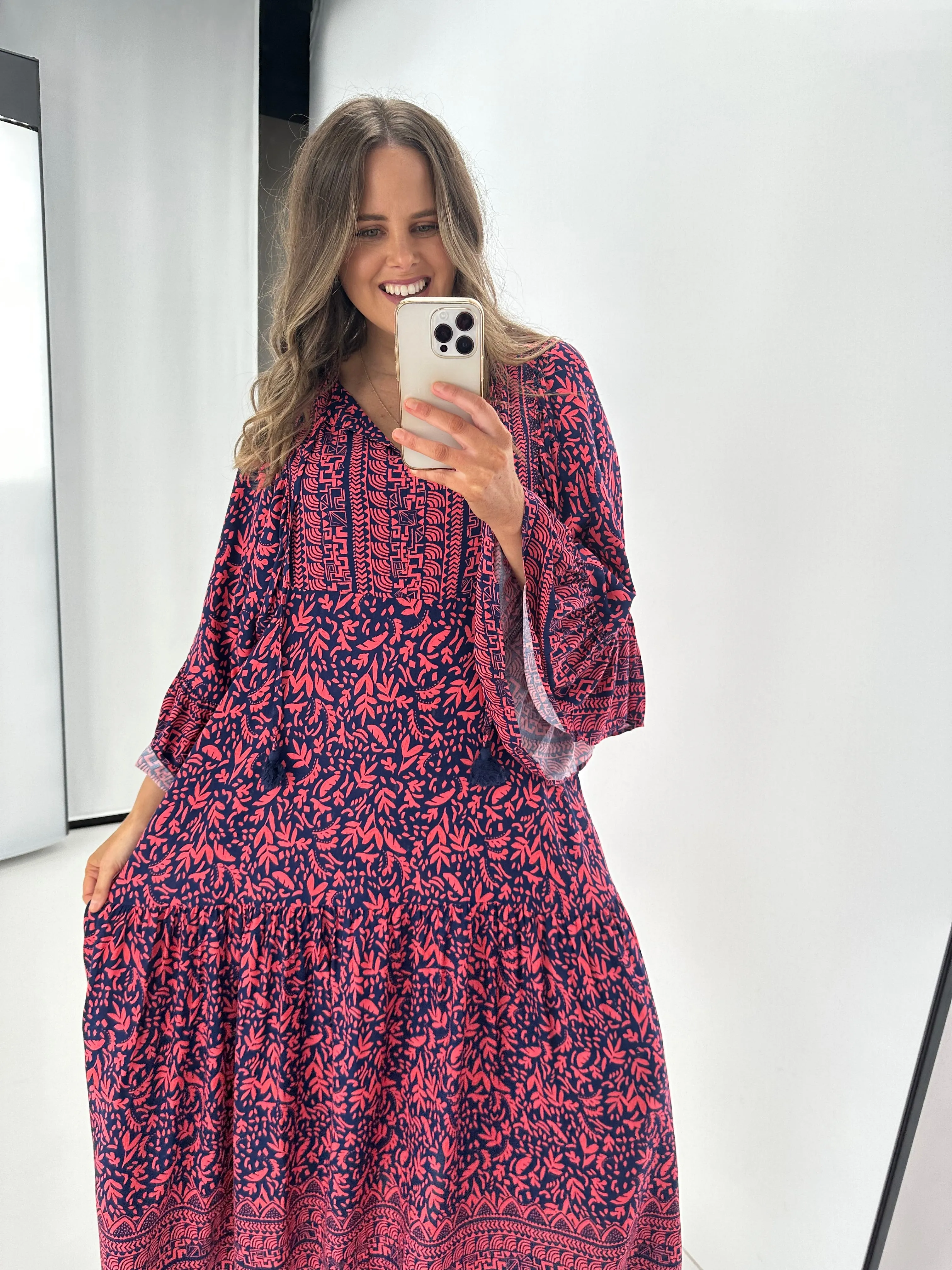 Boho Australia Zane Maxi Dress Navy Red