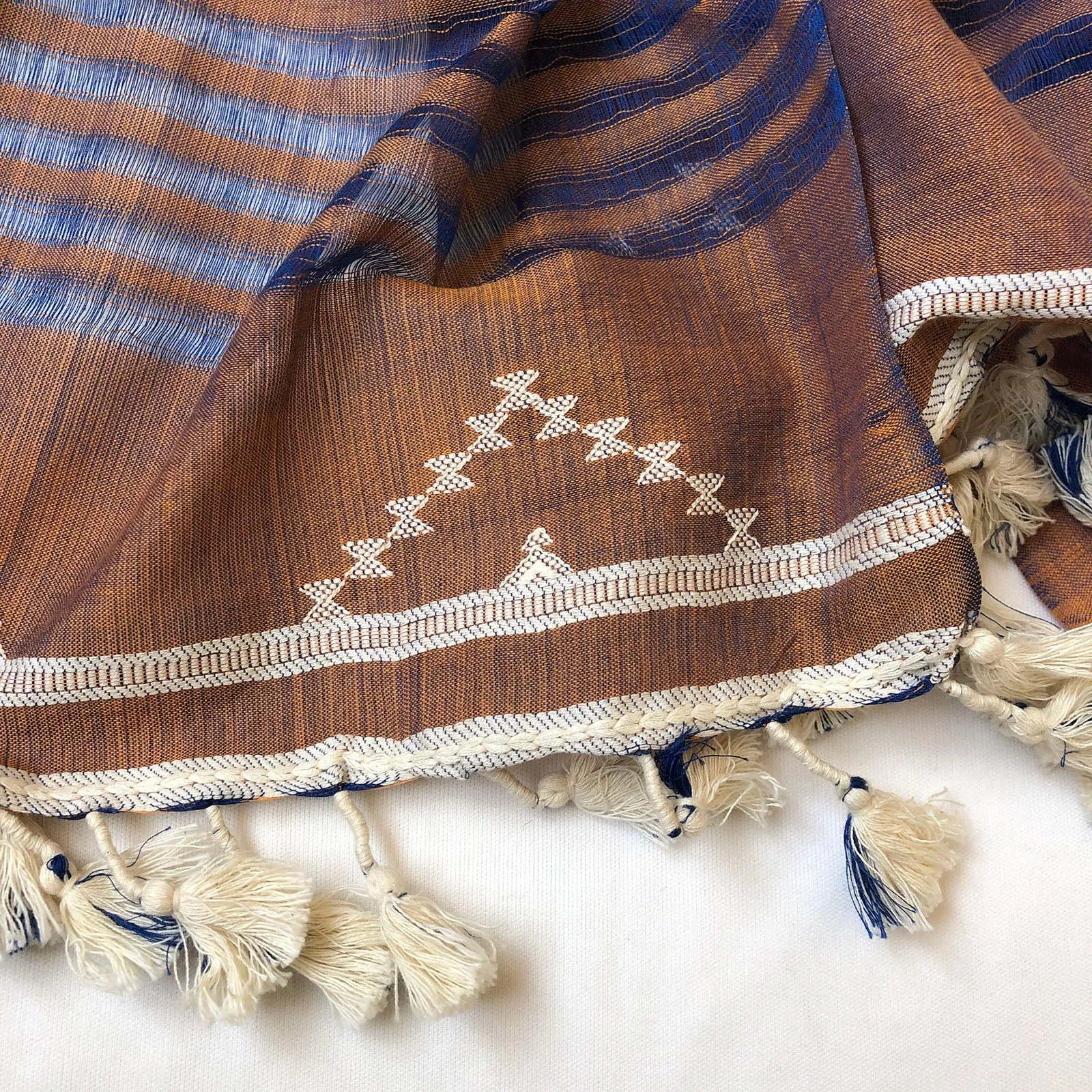 Brown with Blue Hues Handwoven  Cotton Stole