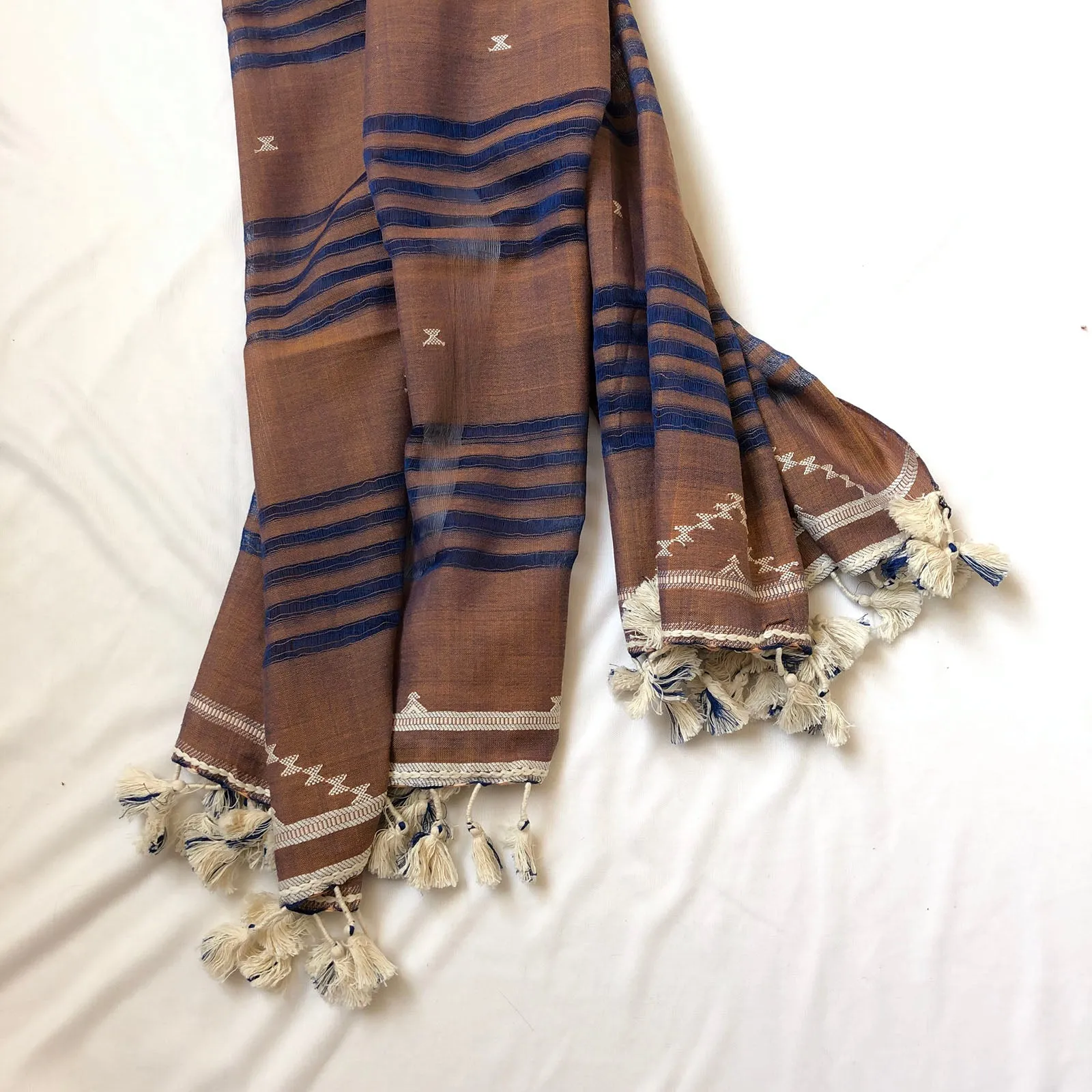 Brown with Blue Hues Handwoven  Cotton Stole