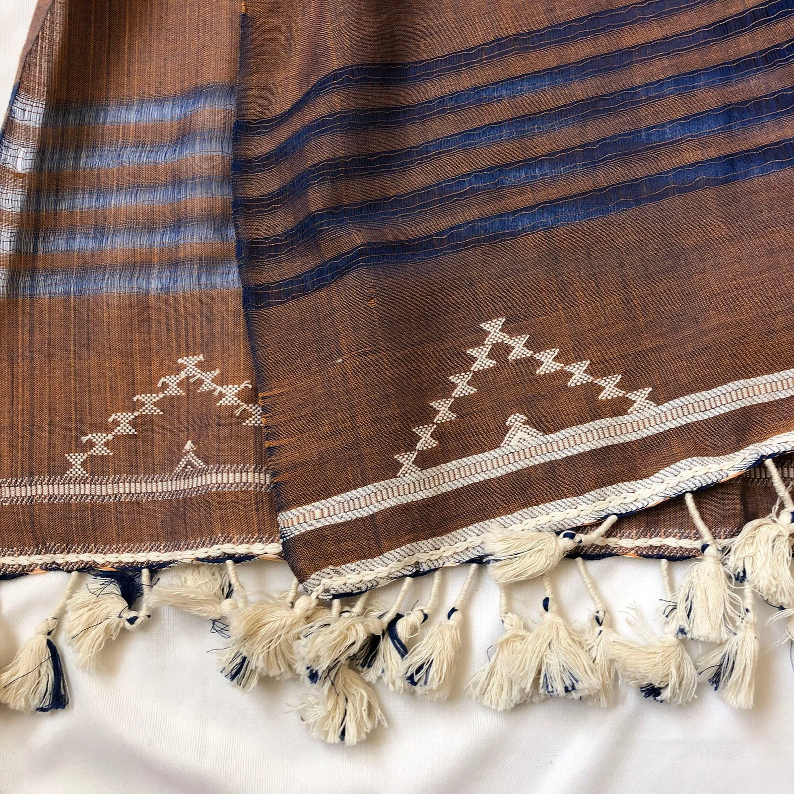 Brown with Blue Hues Handwoven  Cotton Stole