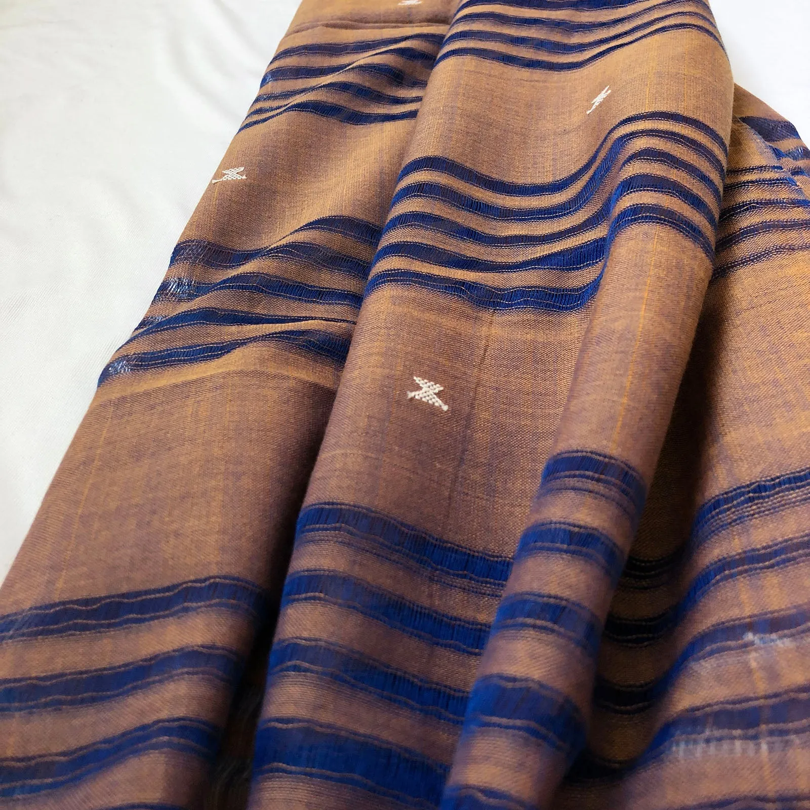 Brown with Blue Hues Handwoven  Cotton Stole