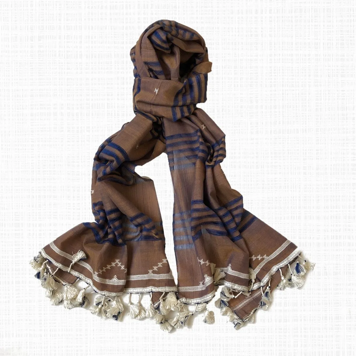 Brown with Blue Hues Handwoven  Cotton Stole