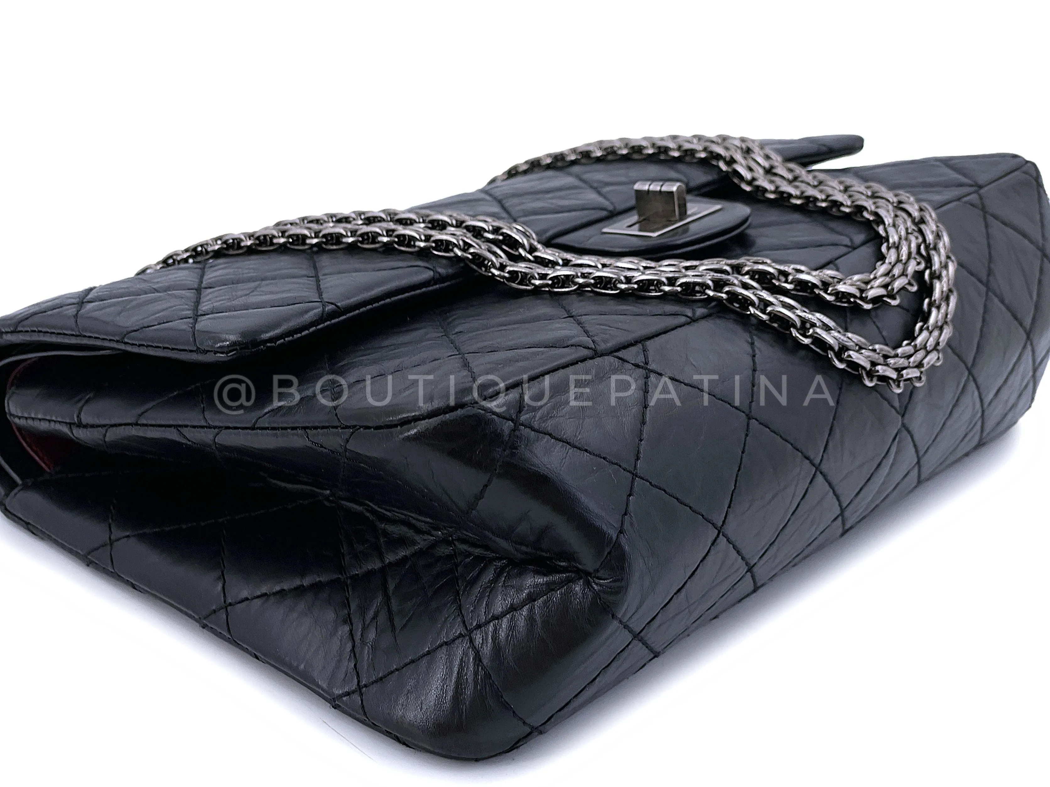 Chanel 2008 Black Reissue 2.55 Classic Double Flap Bag 226 Medium