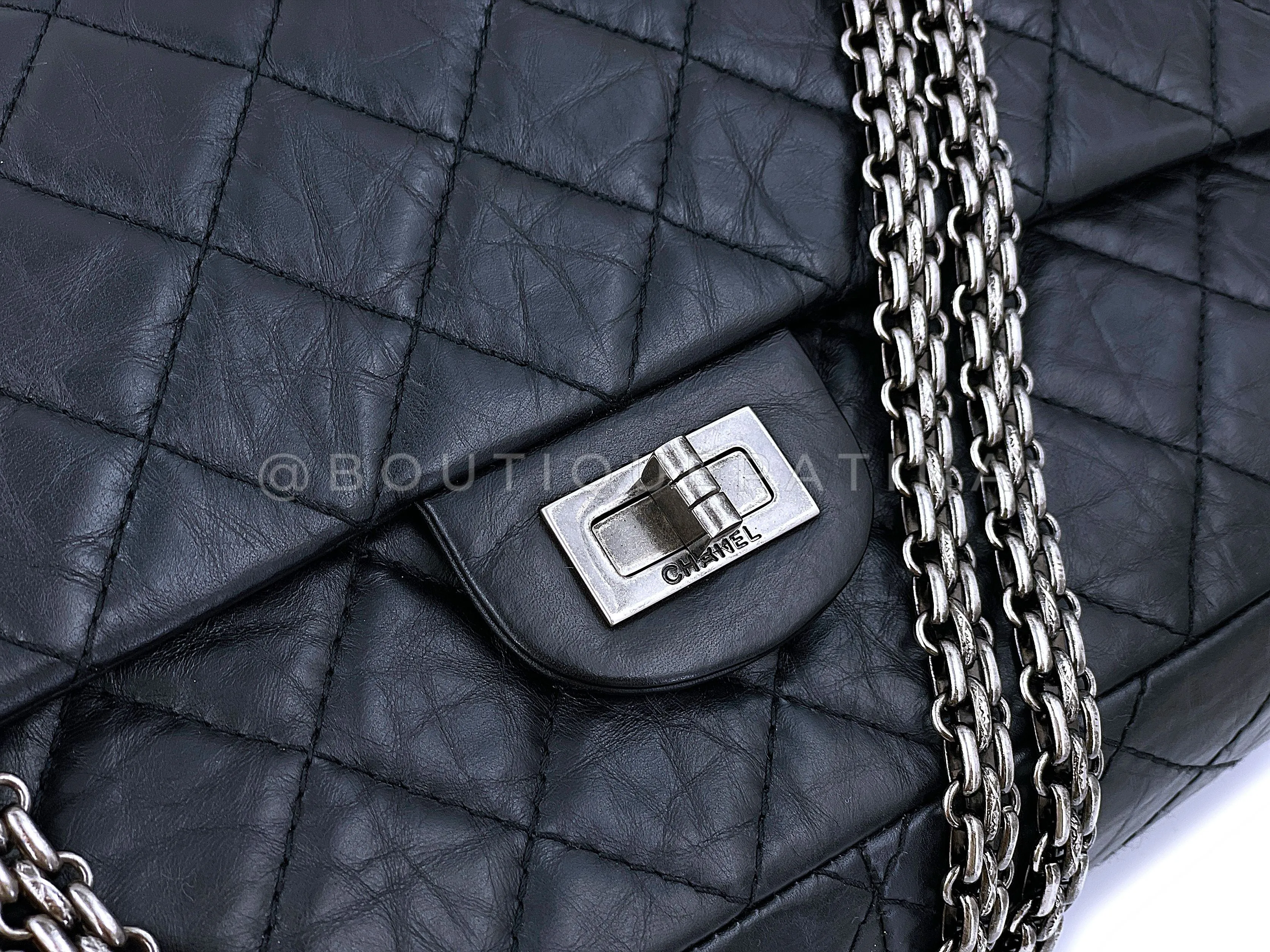 Chanel 2008 Black Reissue 2.55 Classic Double Flap Bag 226 Medium