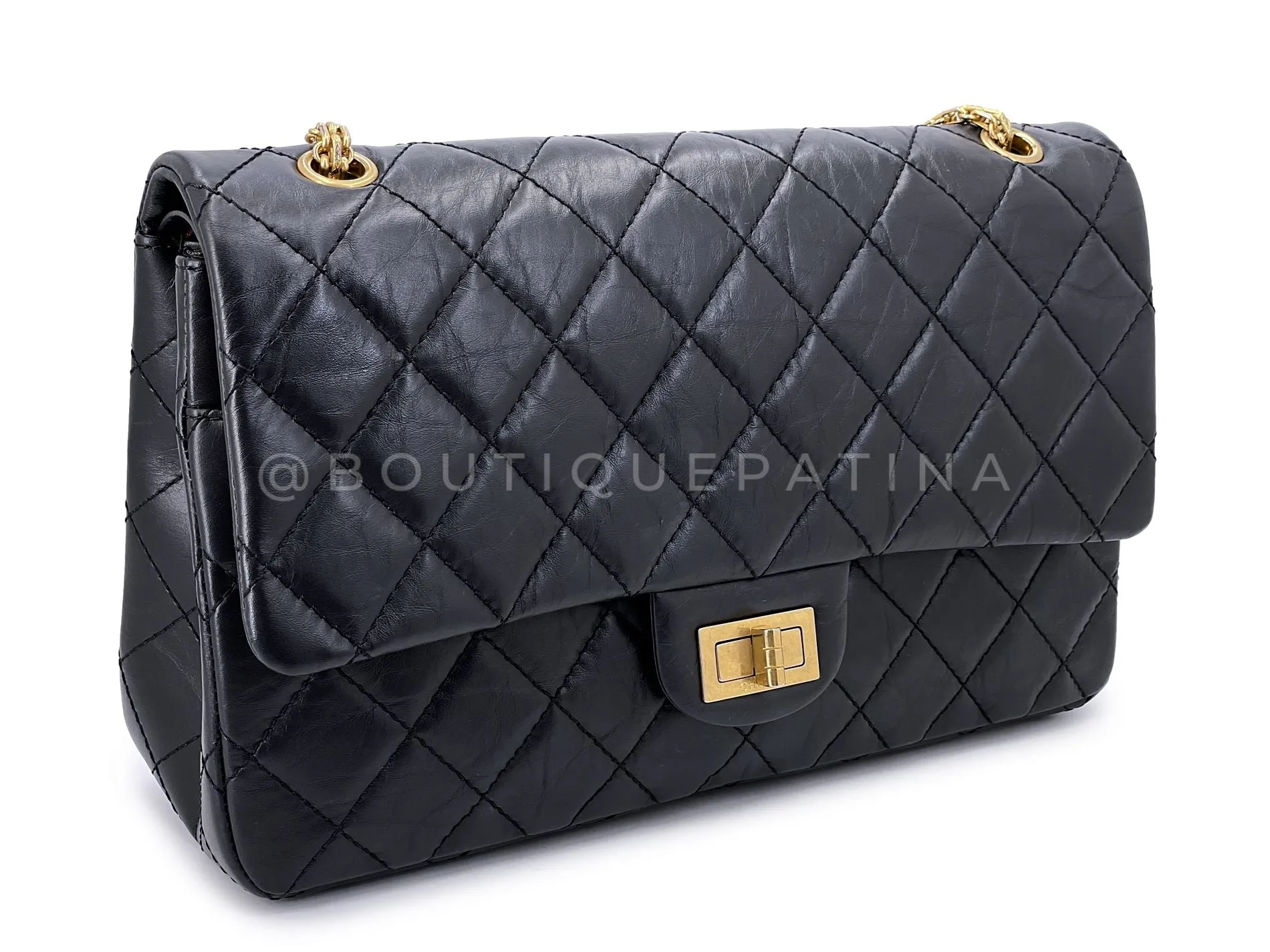 Chanel Black Aged Calfskin Reissue Large 227 2.55 Flap Bag GHW 2N9