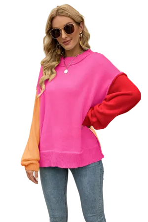 Color Block Round Neck Dropped Shoulder Sweater