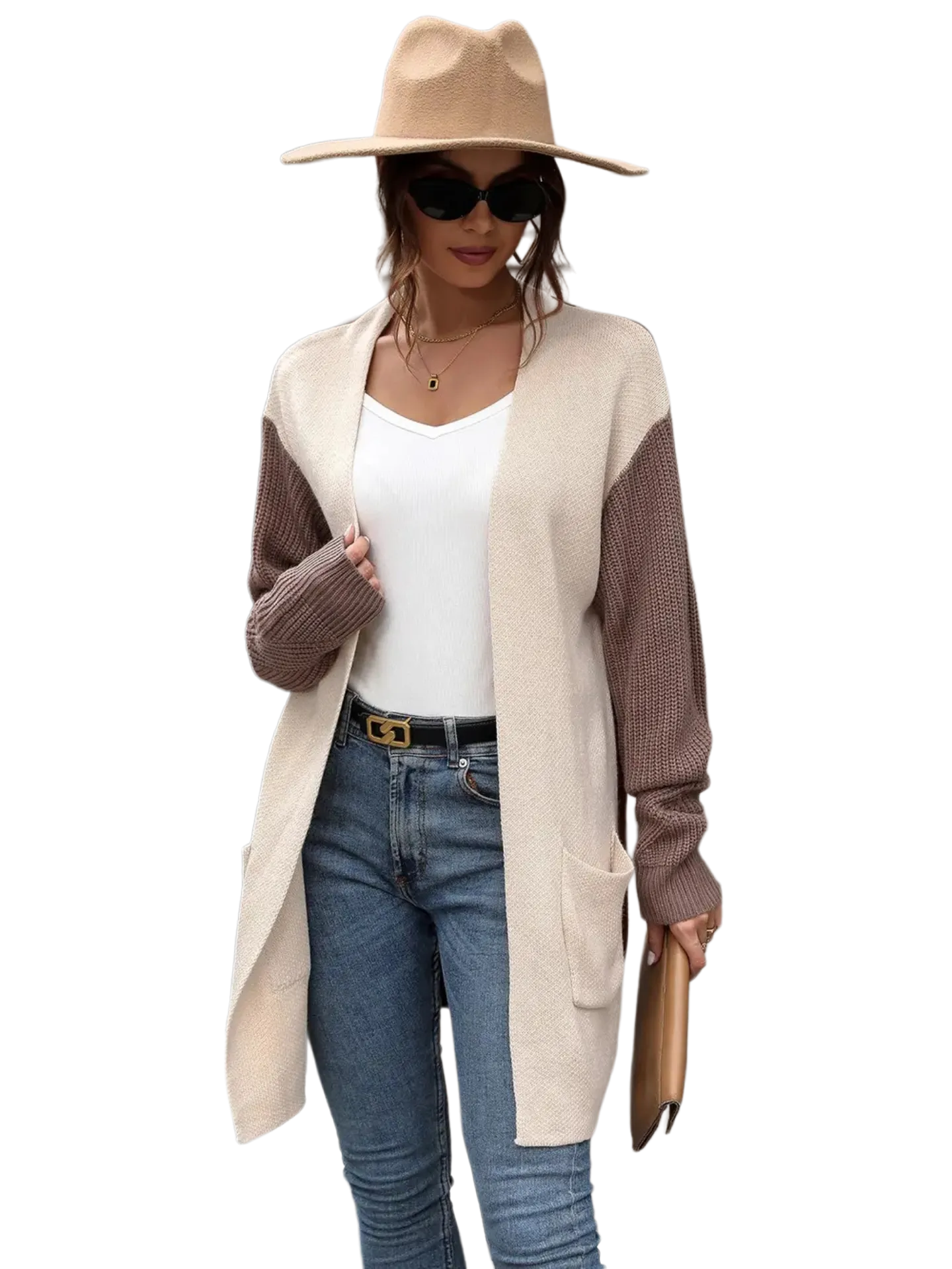 Contrast Open Front Long Sleeve Cardigan