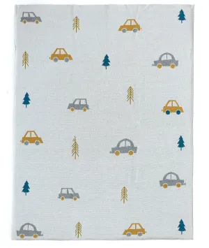 Countryside Cars- Natural & Multi Color Cotton Knitted Throw / Ac Blanket For Kids For Use In All Seasons