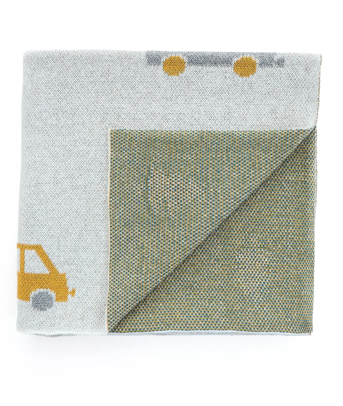 Countryside Cars- Natural & Multi Color Cotton Knitted Throw / Ac Blanket For Kids For Use In All Seasons