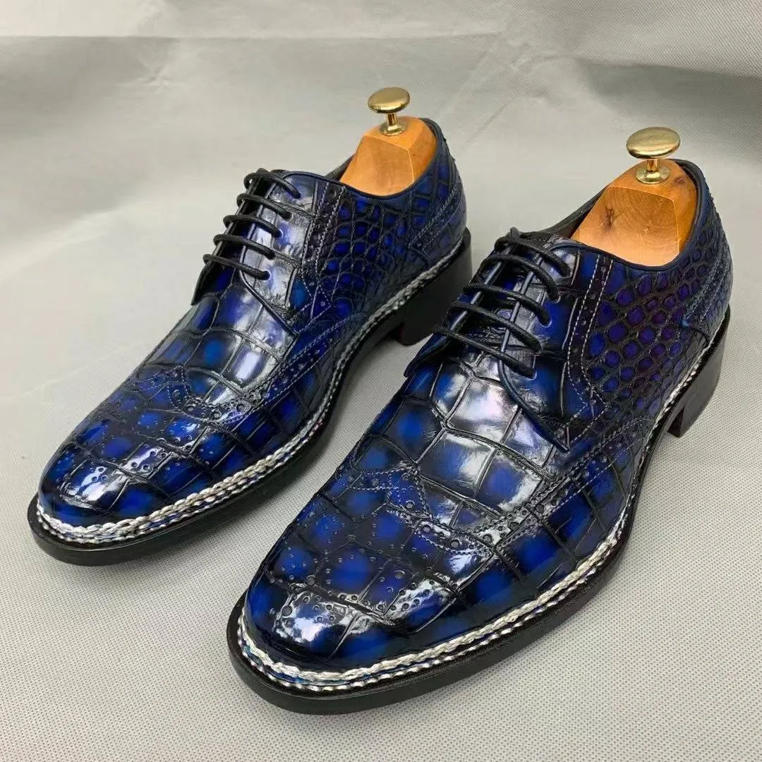 Crocodile Shoes Men's Crocodile Leather Norwegian Stitch Lace-Up Shoes