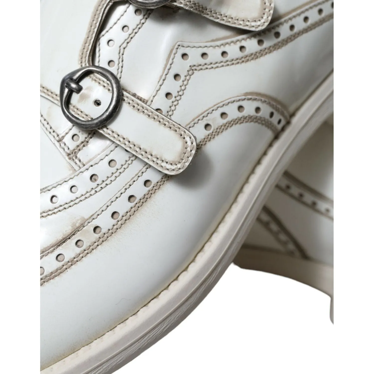 Dolce & Gabbana Elegant White Leather Derby Dress Shoes