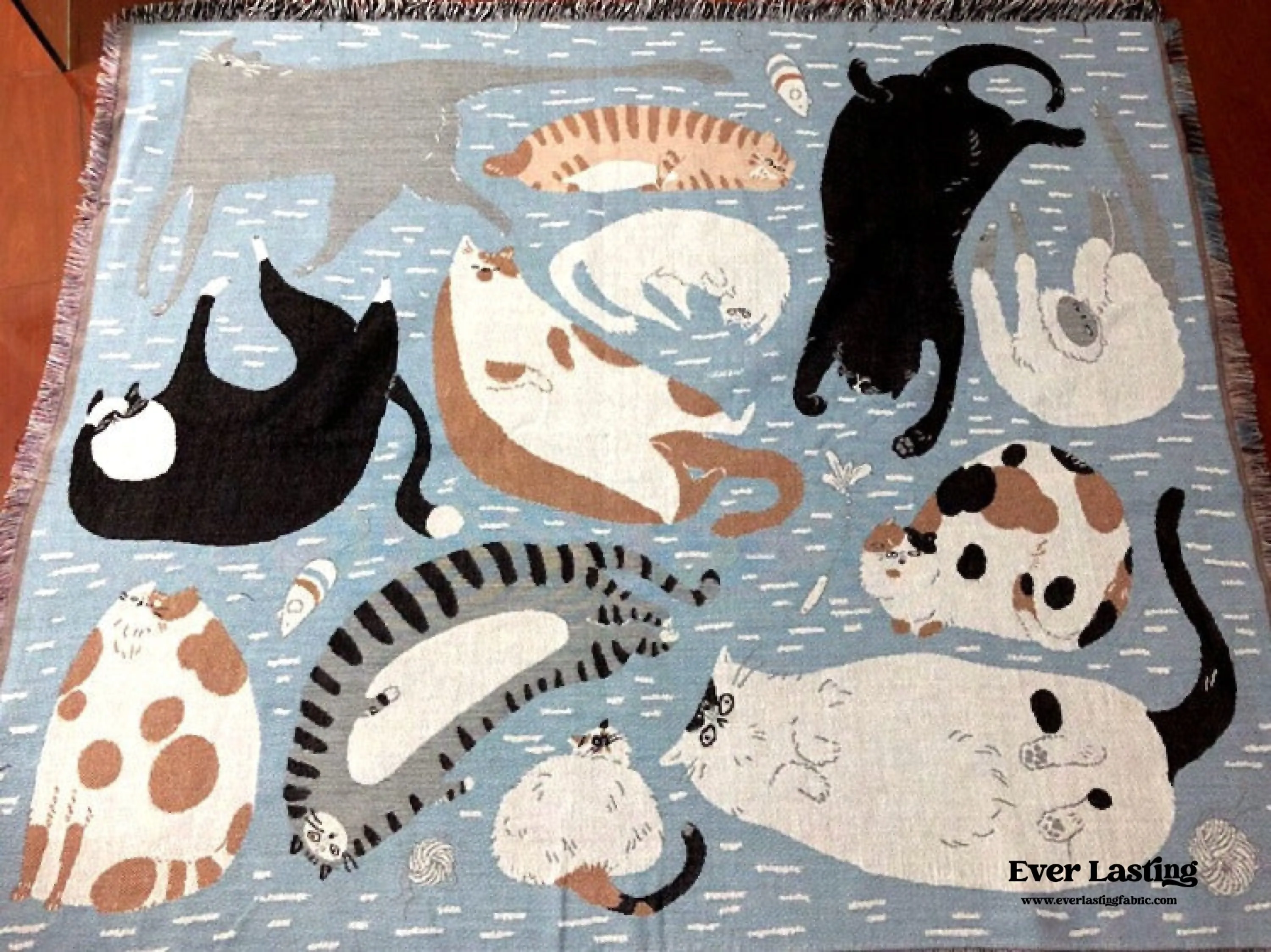 DUO Reversible Cotton Cozy Cat Blanket / Winter Blue Edition