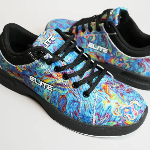 ELITE Women's Blue Swirl lace up Bowling Shoes with Slide Soles on The Right and Left Shoes