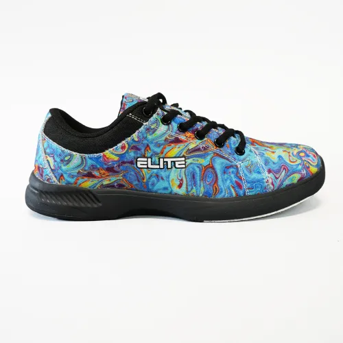 ELITE Women's Blue Swirl lace up Bowling Shoes with Slide Soles on The Right and Left Shoes