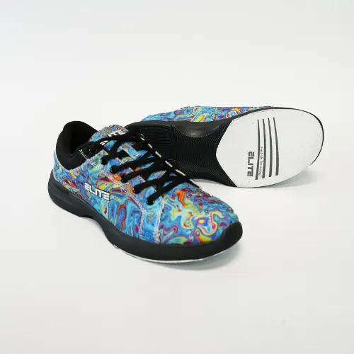 ELITE Women's Blue Swirl lace up Bowling Shoes with Slide Soles on The Right and Left Shoes