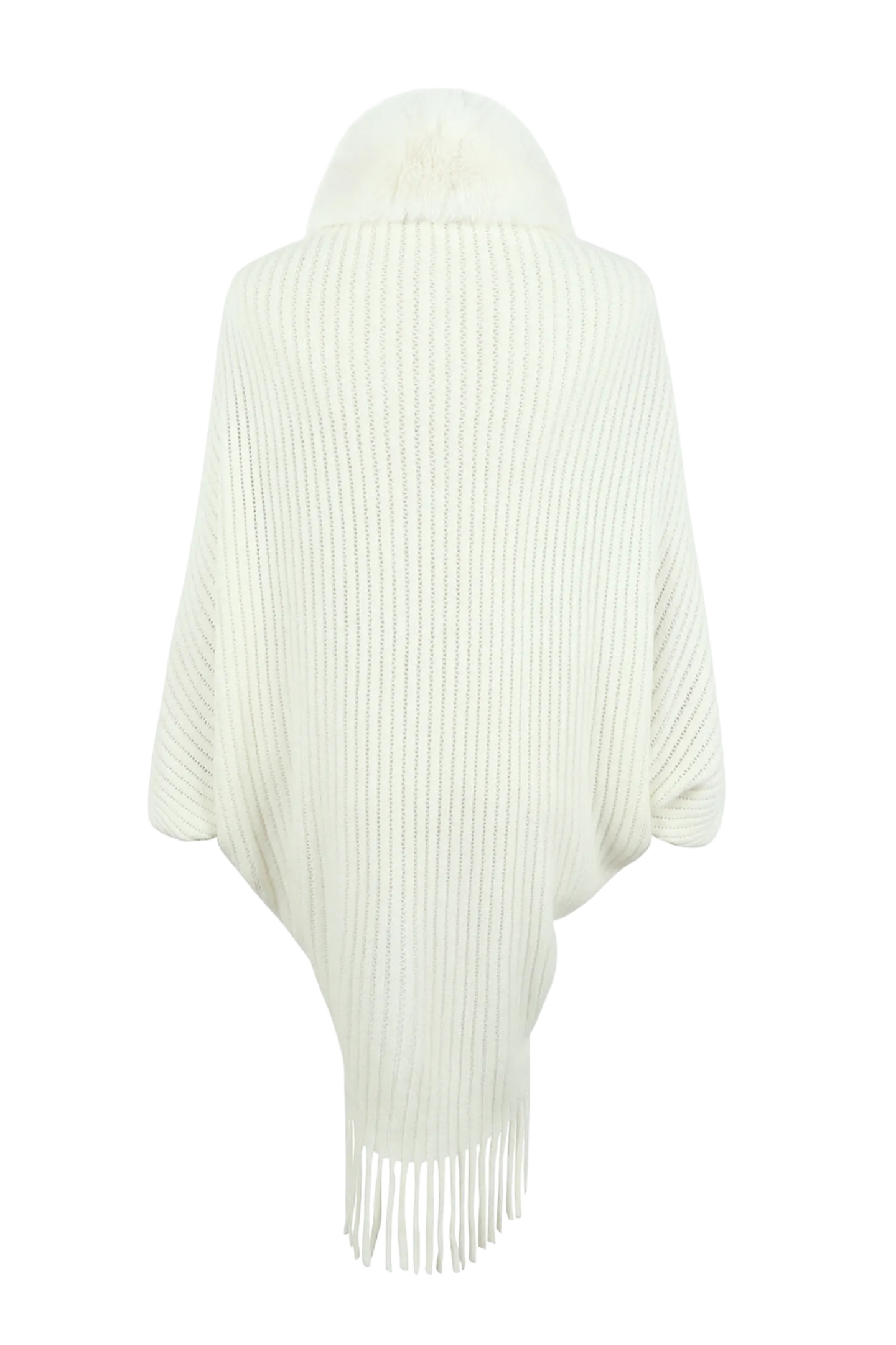 Fringe Detail Long Sleeve Ribbed Poncho