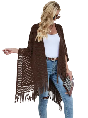 Fringe Hem Open Front Poncho