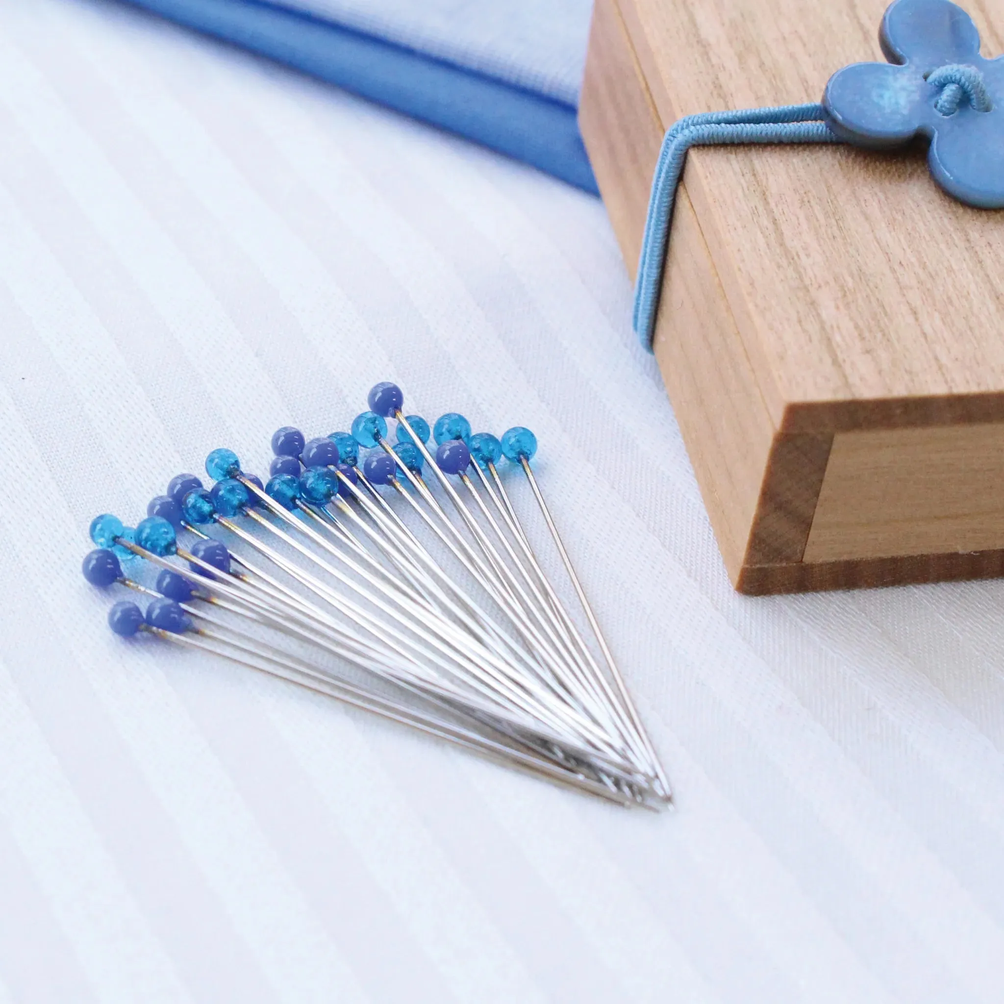 Glass Sewing Pins in Cherry-wood Box