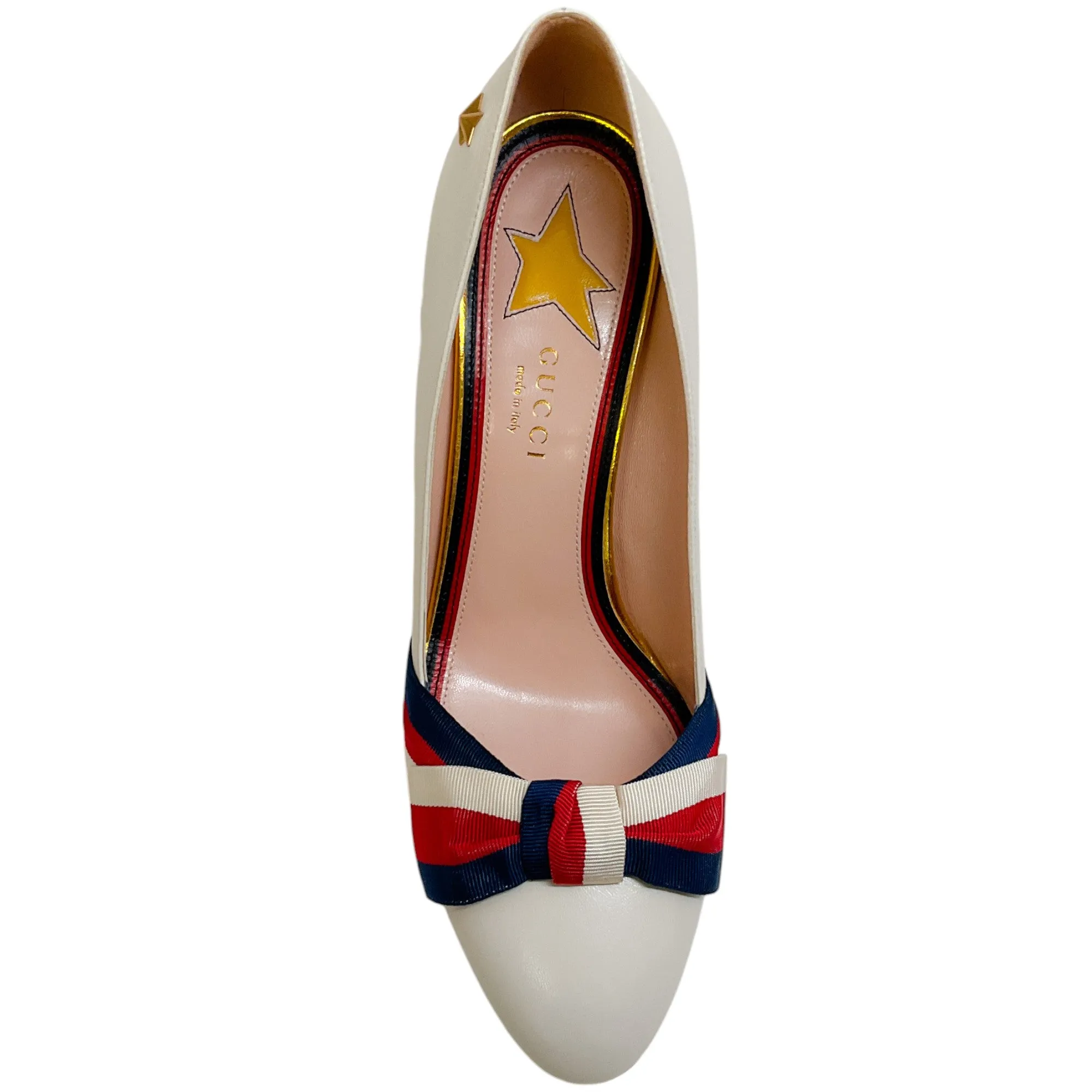 Gucci Ivory Leather Malaga Court Shoes with Grosgrain Ribbon