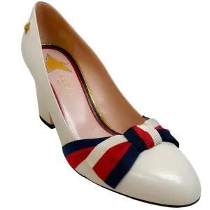 Gucci Ivory Leather Malaga Court Shoes with Grosgrain Ribbon