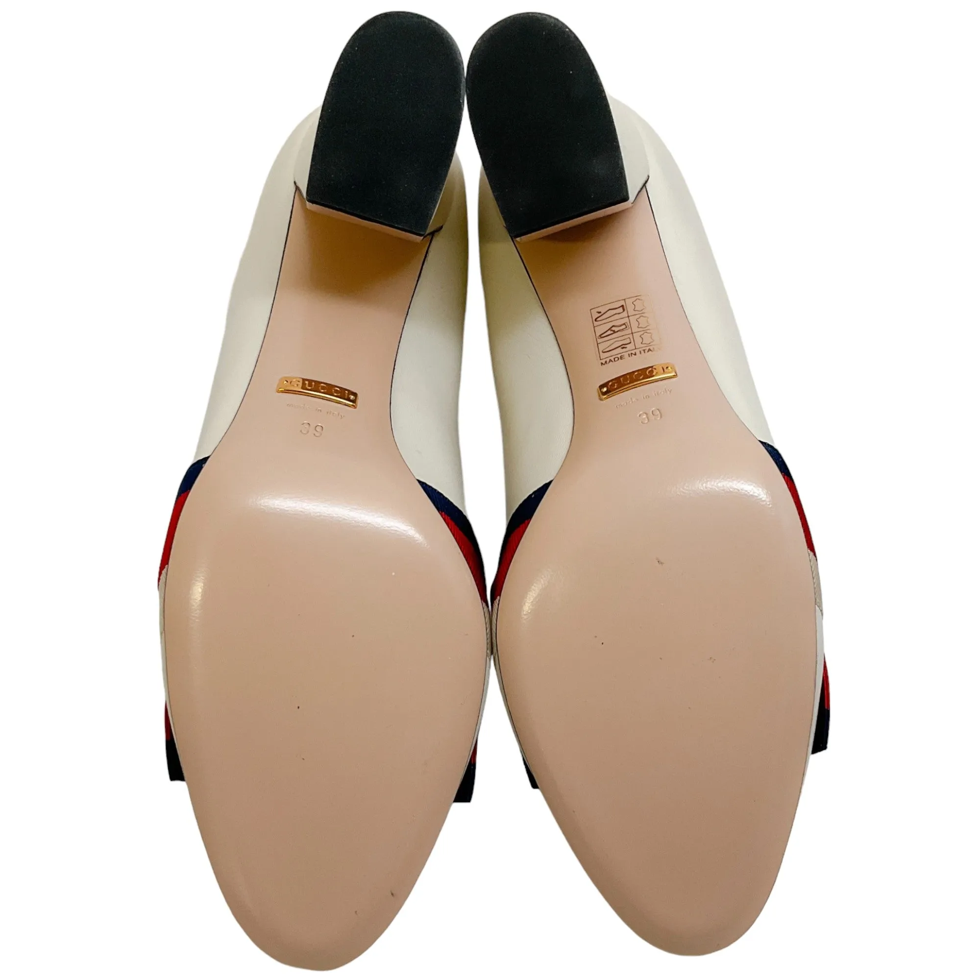 Gucci Ivory Leather Malaga Court Shoes with Grosgrain Ribbon