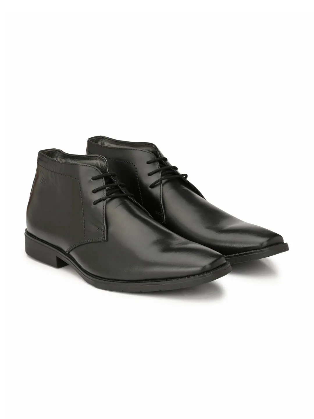 Hitz Men's Black Derby Leather Ankle Shoes