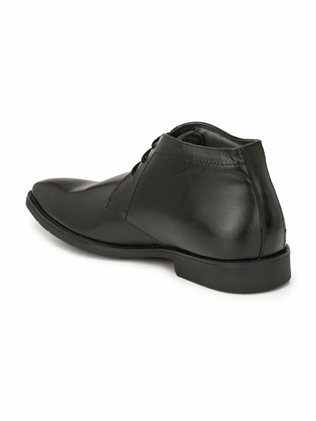 Hitz Men's Black Derby Leather Ankle Shoes