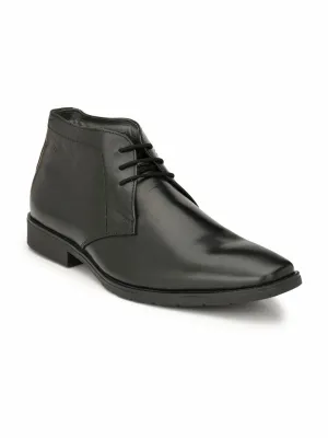 Hitz Men's Black Derby Leather Ankle Shoes